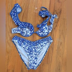 Blue and White Floral Bikini Set